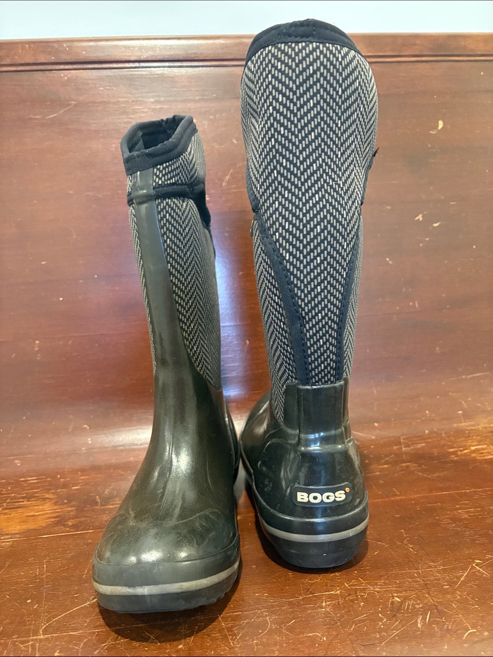 Bogs Black and Gray Tall Knit-Panel Waterproof Boots